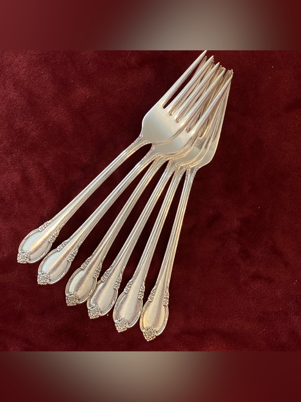 Set of 6 Silverplate Dinner Forks Rose Remembrance Pattern 1847 Rogers Bros